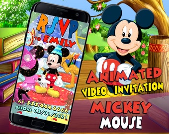 Mickey Mouse Animated Video Invitation with Music, Mickey Mouse Birthday Video Invitation, Mickey Mouse party