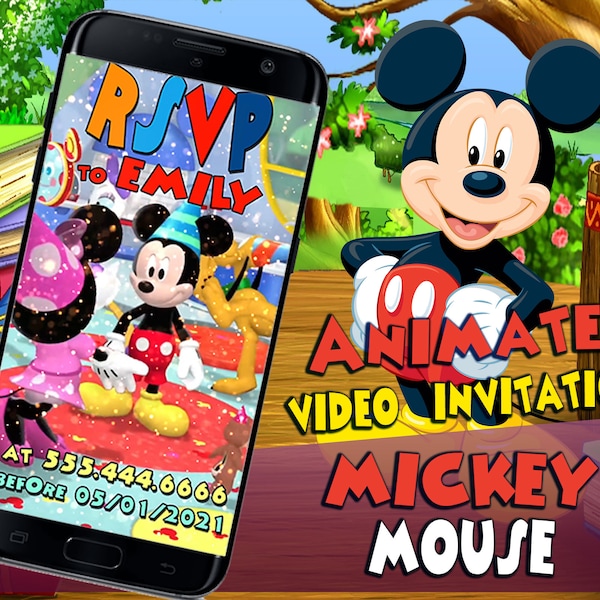 Mickey Mouse Animated Video Invitation with Music, Mickey Mouse Birthday Video Invitation, Mickey Mouse party