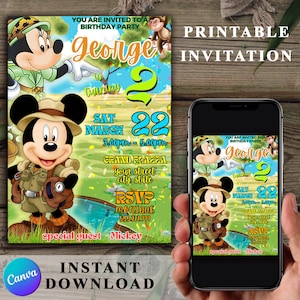 Birthday Mickey Mouse Invitation, Mickey Safari Editable Birthday Invitation, Printable Invitation, Mickey Safari 1st birthday Invite
