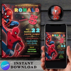 SPIDERMAN Printable Birthday invitation, Superhero Birthday Invitation, Superhero invite, Superhero Birthday party, SPIDERMAN birthday party