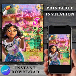 Encanto Birthday Invite, Encanto Party Instant Download Editable Mobile Phone invite Canva Digital, Encanto kids party birthday invitation