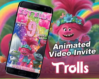Trolls Video Birthday Party Invitation, Trolls Birthday Party, Trolls Video Animated Birthday Invitation for girls