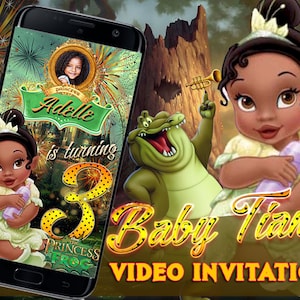 Baby Tiana birthday party video invitation, Baby Tiana baby shower video invitation, Princess and the Frog invitation