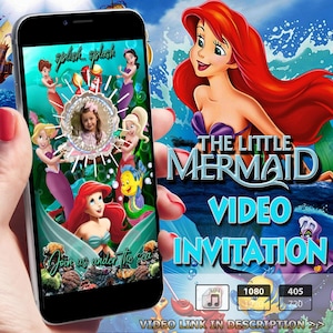 Faire-part vidéo de fête d'anniversaire de petite sirène, faire-part d'anniversaire de petite sirène, faire-part de sirène électronique, faire-part d'Ariel de sirène