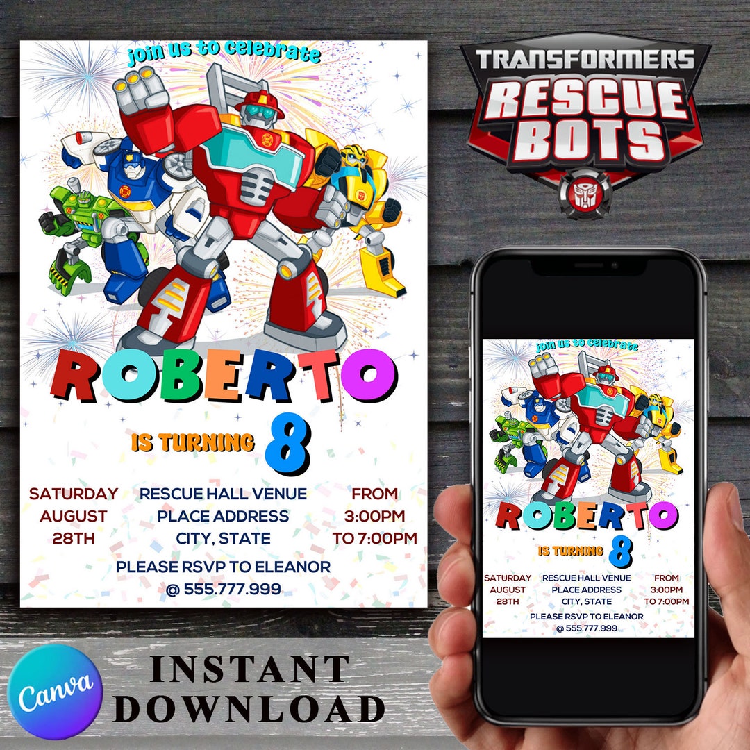 Rescue Bots Transformers Birthday Party Digital Invitation Template ...