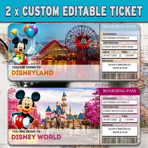 Printable Disneyland Surprise Ticket Template, Disneyworld Ticket, Gift Reveal, Birthday Gift, Editable Boarding Pass, Canva Download