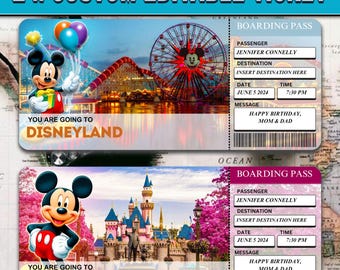 Printable Disneyland Ticket Template, Editable Boarding Pass (Canva Download)