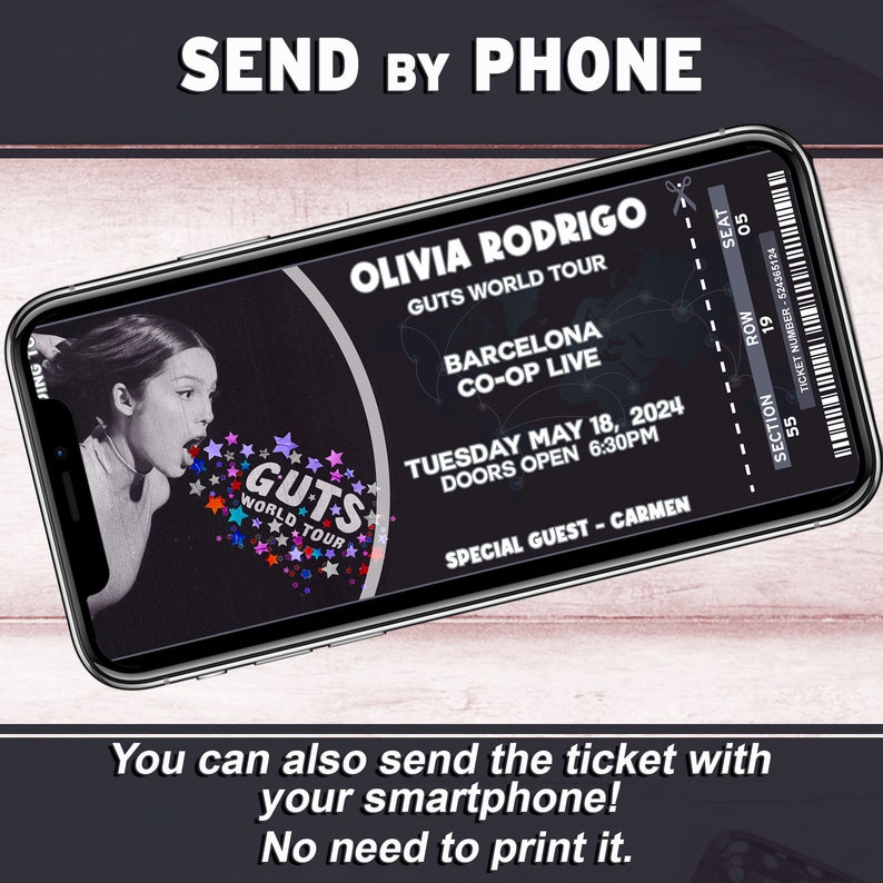 Olivia Rodrigo Ticket to Print, Printable Olivia Rodrigo Ticket Guts