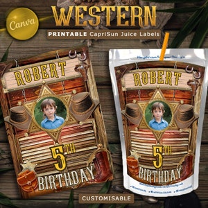 Adesivi da cowboy, compleanno da cowboy, festa da cowboy, primo compleanno, succo di caprisun da cowboy, adesivi occidentali, festa di compleanno da cowgirl Caprisun