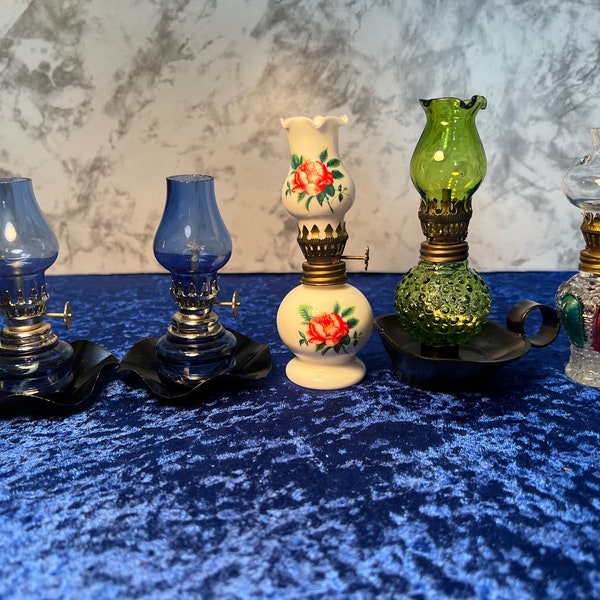 Choice of Ultra Miniature Tiny Vintage 1970s Miniature Oil Lamps Glass Hurricane Hong Kong