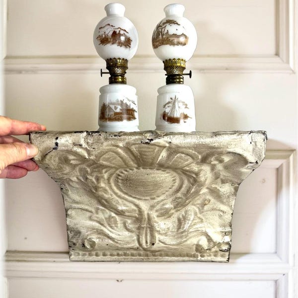 Vintage Handmade Shelf: Antique Tin Ceiling Tile, French Farmhouse Decor