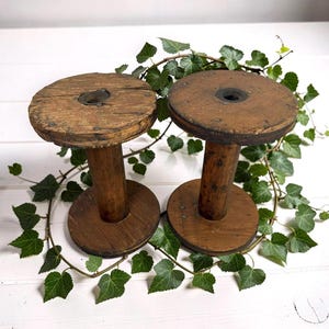 Antique Industrial Wood Spool: Rustic Farmhouse Plant Display Stand (12x8)