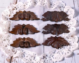 Antique 1800s Wood Furniture Drawer Handles: Hand Carved, Architectural Salvage, Restoration, Replacement