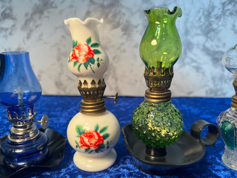 Choice of Ultra Miniature Tiny Vintage 1970s Miniature Oil Lamps Glass