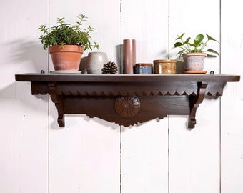 Antique 1800s Victorian Eastlake Wood Clock Shelf 34”, Rustic Farmhouse Wall Decor