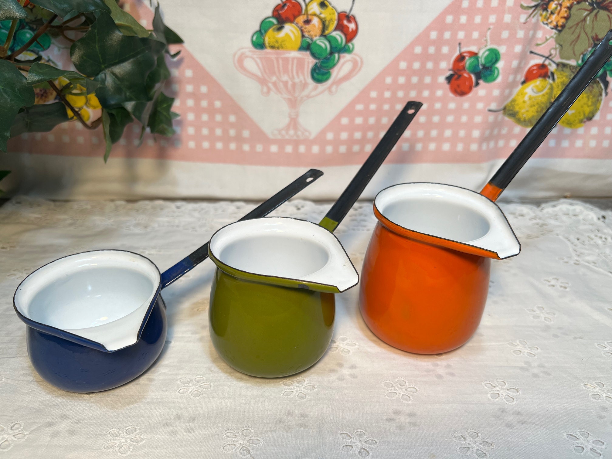 Vintage Play Kitchen Toy Stand Mixer Avocado Green Blue Enamel Bowl  Utensils Potato Masher Spoon Ladle Pretend Play Instant Collection Lot 