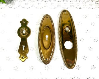 Vintage Gold Tone Door Knob Backplates: Architectural Salvage Hardware