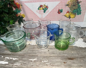 Vintage Measuring Cups, 1930s-1970s, Choose From 10 Different Styles, Uranium Green Blue Pink Clear Glass, Country Farmhouse Kitchen Decor