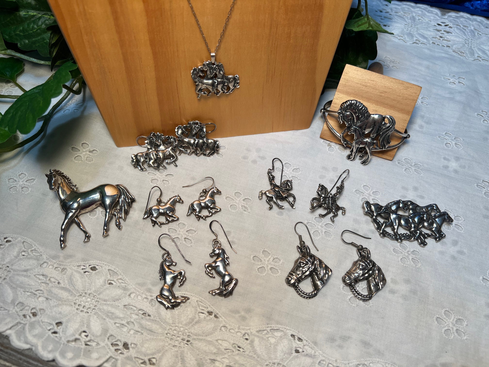 Vintage Horse Jewelry, Native American Sterling Silver, Necklace