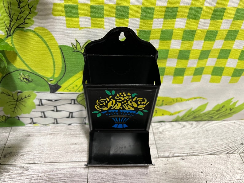 Hand Painted 1940s Metal Matchbox Holder, Wall Mount Match Box Safe