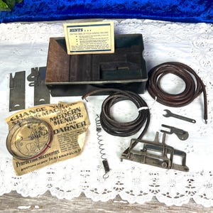 Antique 1901-1909 New Domestic Sewing Machine Parts, Leather Belts, Needles, Feet
