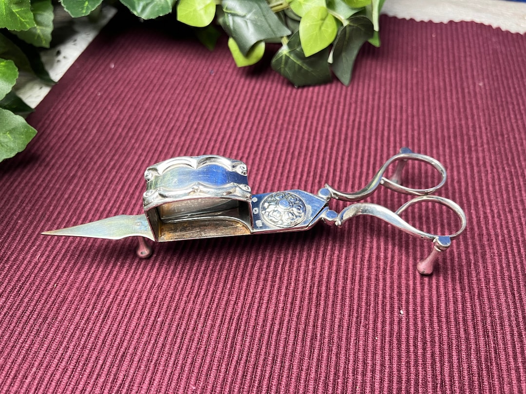 Antique 1855 Victorian Candle Snuffer, Silver Plated, Scissor Style