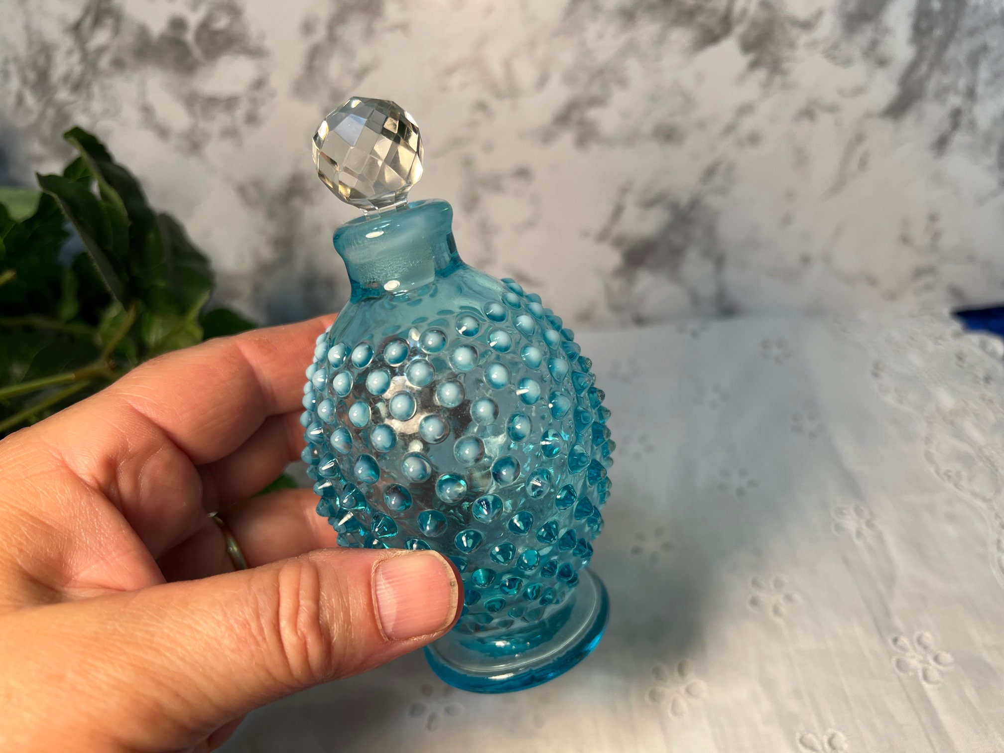 Fenton フェントン ホブネイル ブルー ガラス バスケット 置物