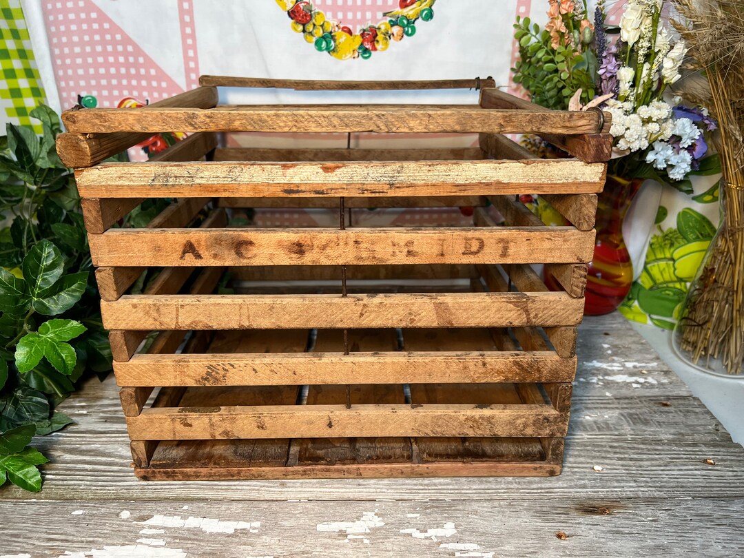 Antique Wood Slat Egg Crate Storage Box Primitive Rustic Etsy