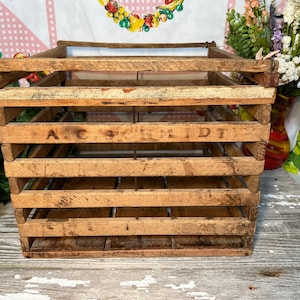 Antique Wood Slat Egg Crate, Decorative Storage Box, Primitive Rustic Country Farmhouse Kitchen Decor