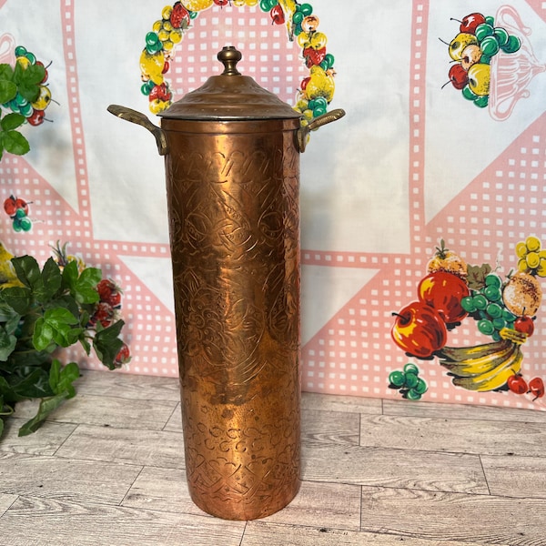 Antique 1800s Copper Canister, Dovetail Seam, Fireplace Match Holder, Ash Coal Scuttle Container, French Country Farmhouse Kitchen Decor