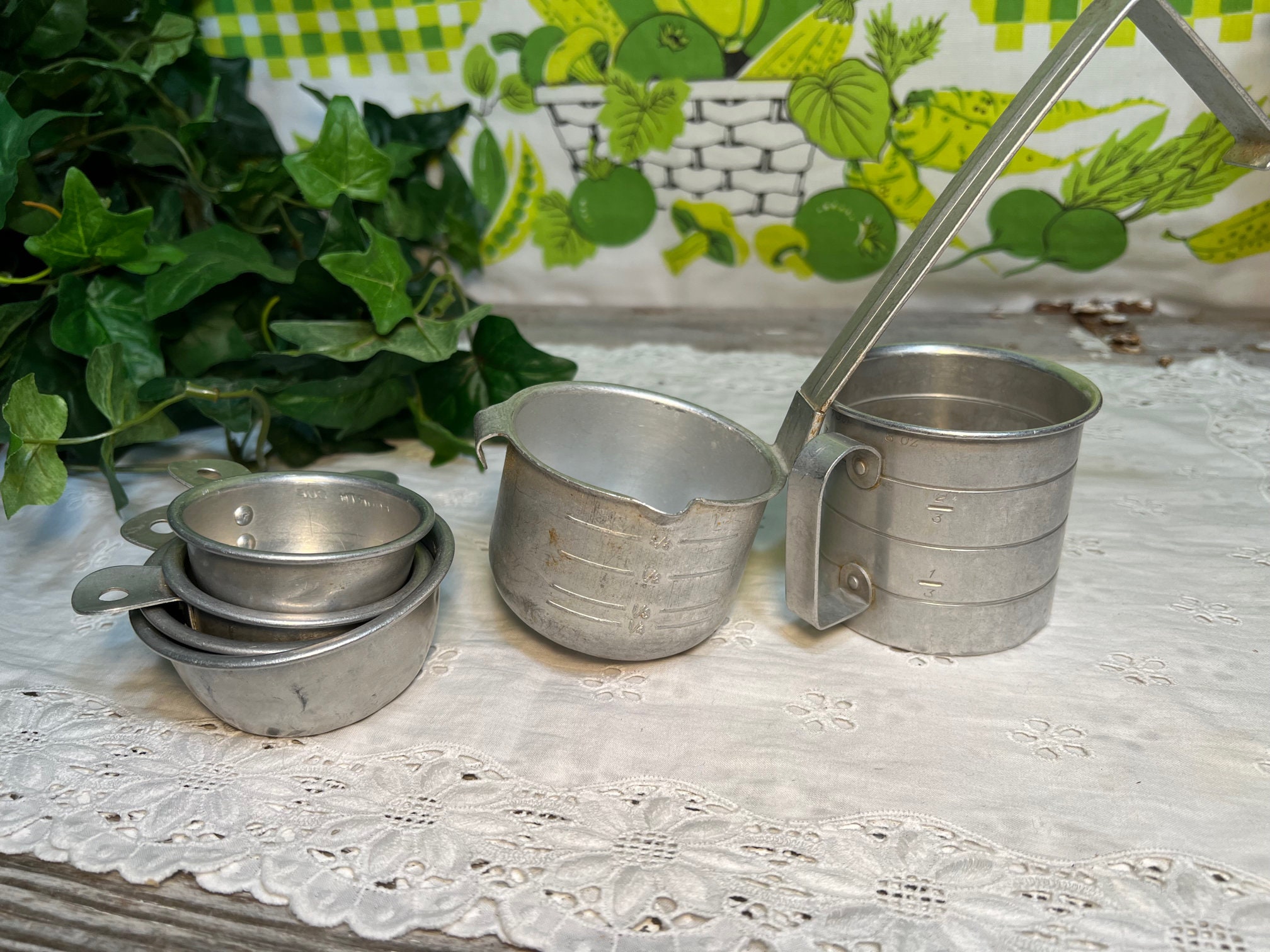 Vintage Canister Scoops Tin Metal Aluminum Set Gray Dippers Retro Kitchen