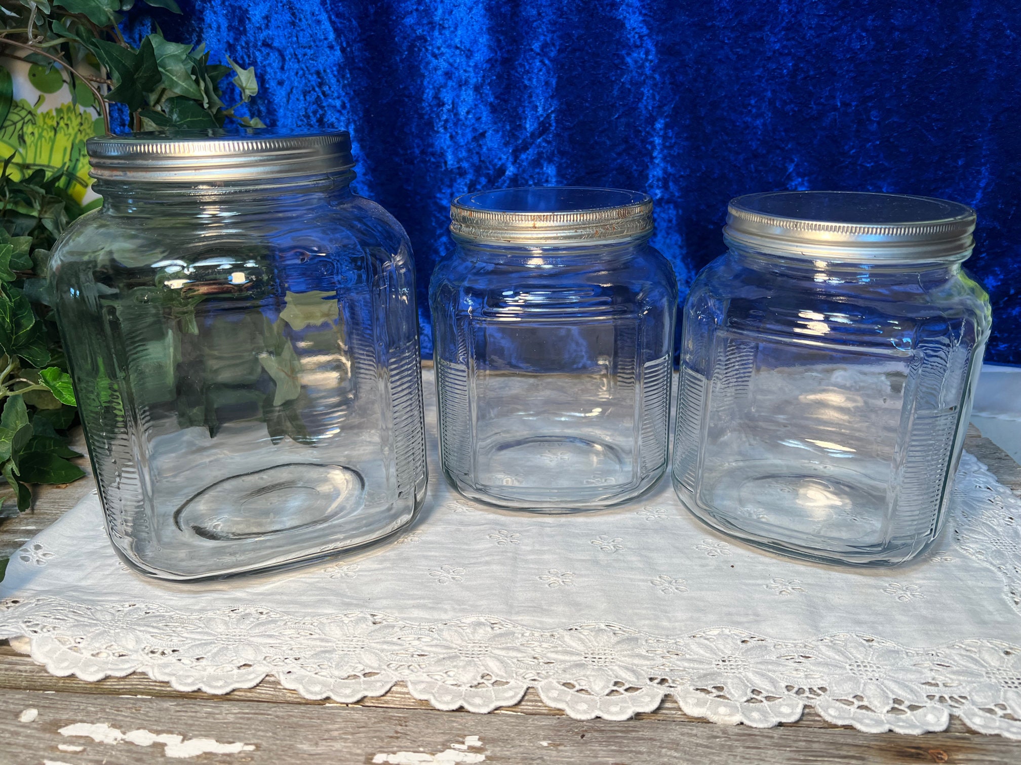 Vintage Hoosier Cabinet Hand Painted Glass Spice Jars - The Junk Parlor