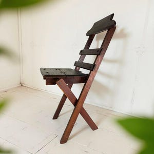 Antique England Handmade Folding Doll Chair, 22” Tall Plant or Display Stand Side Table, Primitive Rustic Country Farmhouse Decor