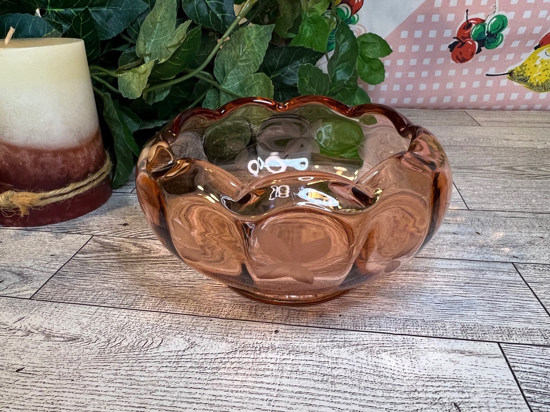 Vintage Tangerine Pink Depression Glass Bowl With Scalloped Etsy