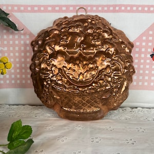 Vintage Copper Mold, Basket of Flowers Wall Hanging, French Country Farmhouse Kitchen Decor