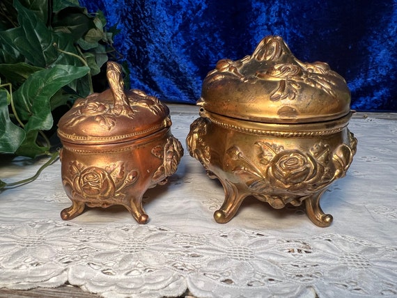 Antique Jewelry Box Casket, Set of 2, Gold Tone V… - image 3