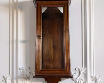 Vintage Handmade Wood Wall Display Cabinet, 3-Sided Glass Shadowbox Shelf