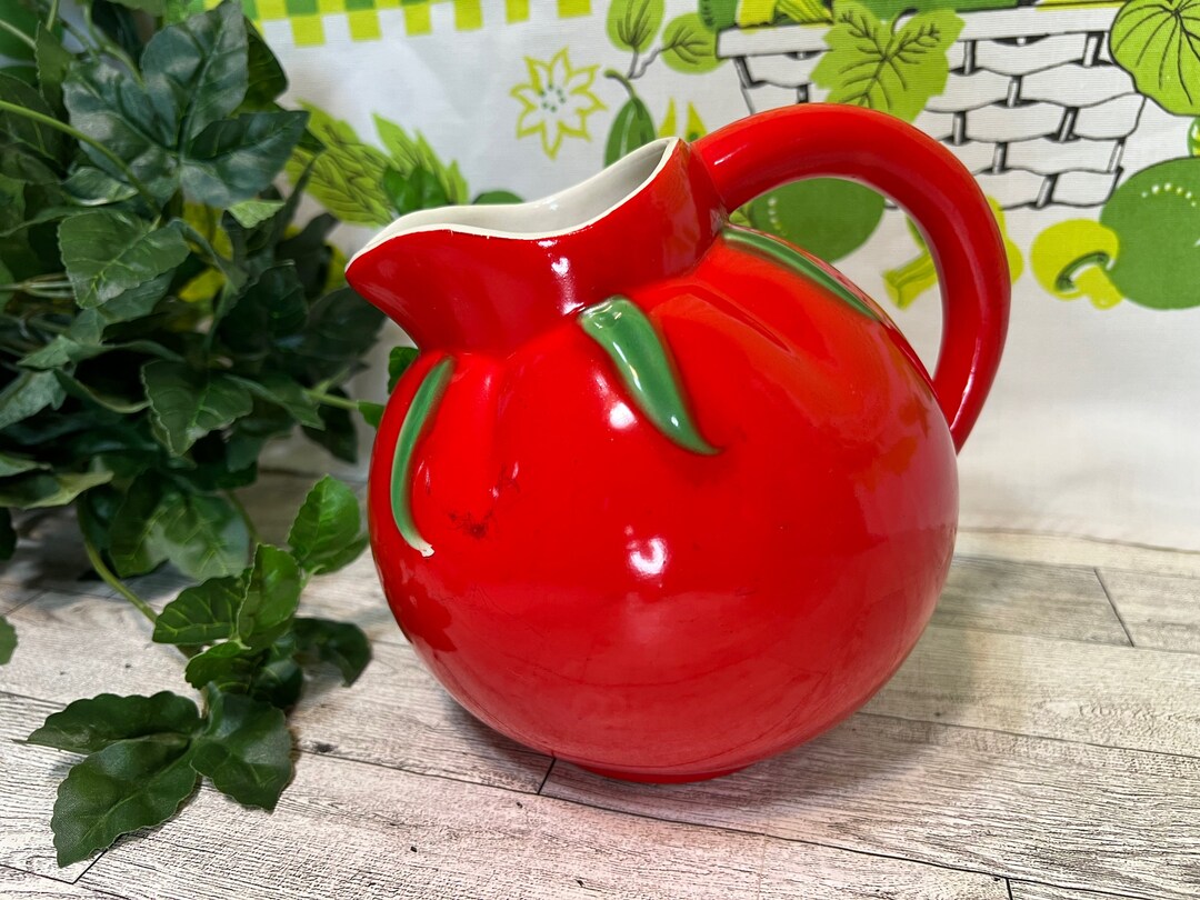 Vintage 1940s Red Tilt Ball Pitcher, pantry Parade Tomato Ware