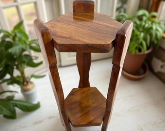 Vintage Mid Century Plant Stand: Mission Style Hexagonal End Table