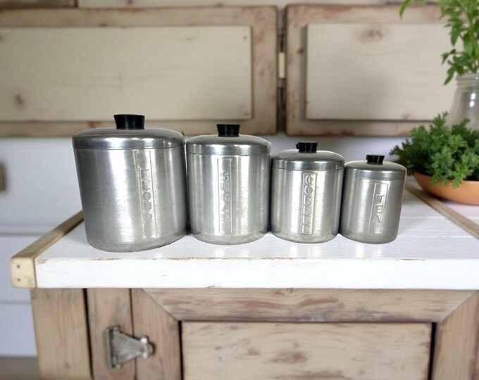 Nesting Kitchen Items Vintage Aluminum Nesting Canister Set: MCM Farmhouse Kitchen Storage - Etsy