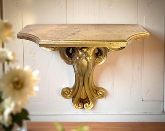 Vintage 1971 Gold Wall Shelf: Hollywood Regency Curio Display