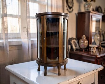 Vintage Tabletop Curio Cabinet, 23” Mid Century Salesman Sample Style, Country Farmhouse Decor