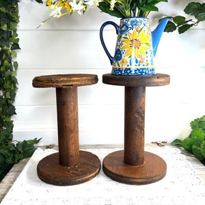 Larger Antique Industrial Spools, 12x8, Thread Spinning Weaving Factory, Primitive Rustic Country Farmhouse Display Plant Stand, Side Table