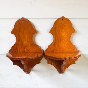 Vintage Handmade Curio Shelf Set of 2, Mid Century Wood Wall Hanging Decor, Miniatures Curio Knick Knack Figurine Display