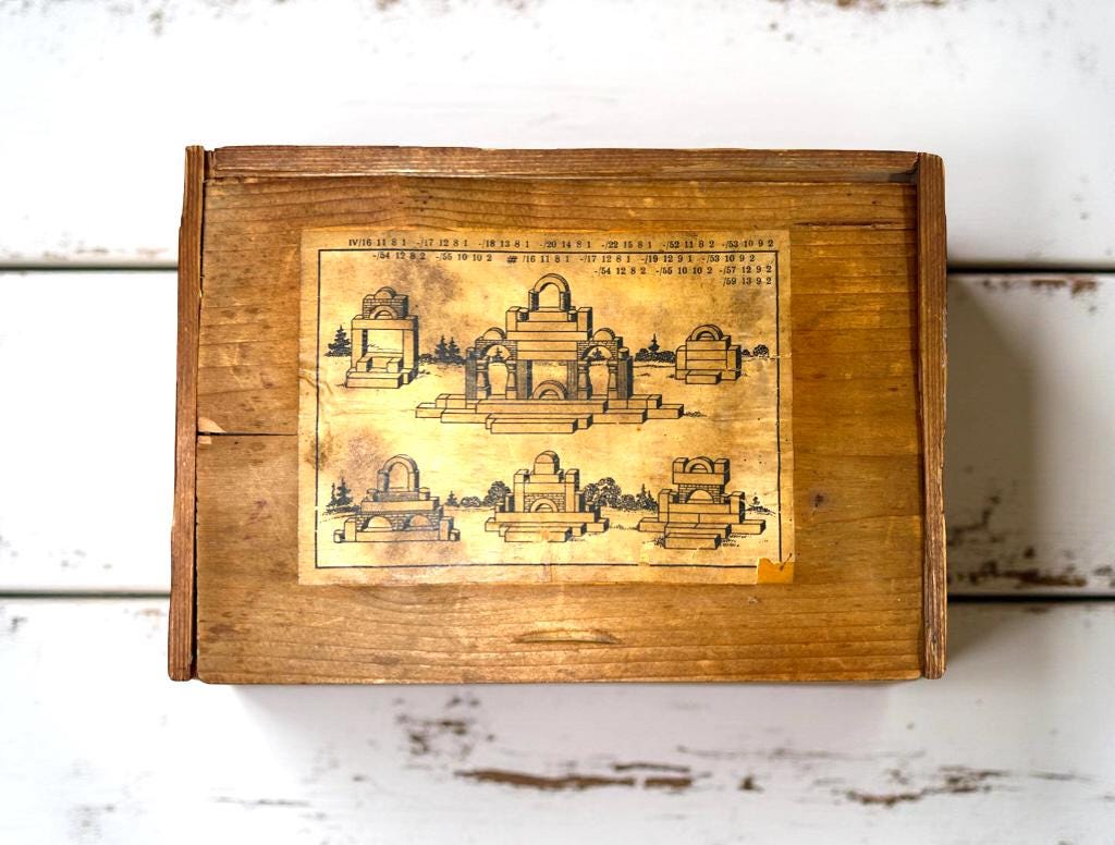 Antique Architectural Building Blocks in Original Wood Box, 20 Piece Kit