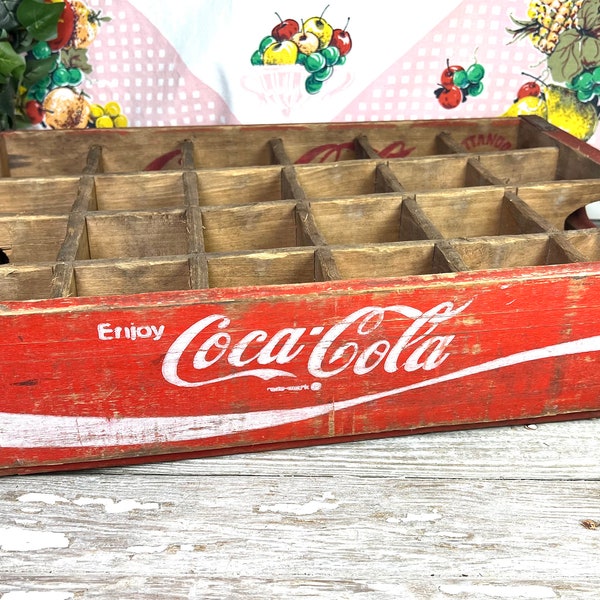 Vintage 1971 Coca Cola Crate, Soda Pop Beverage Wood Box, Wall Display Shelf, Curio Miniatures Cabinet, Apothecary Cubby Shelves