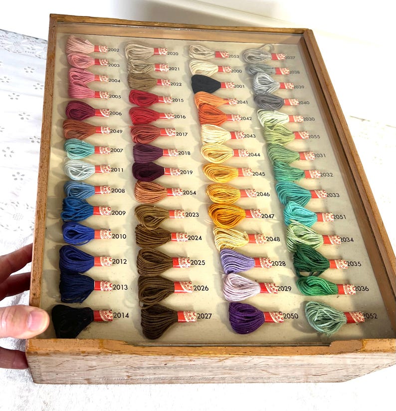Vintage Embroidery Thread Display: Rustic Farmhouse Sewing Storage Box ...