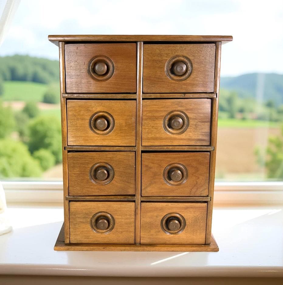 Antique Spice Cabinet: Rustic Farmhouse Kitchen Storage, 8 Drawer Apothecary, image size:931x939