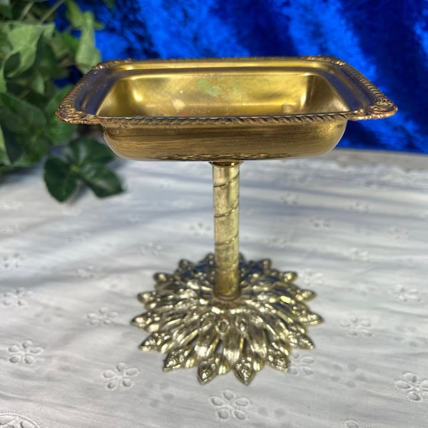 Vintage Brass Soap Stand, Gold Tone Bathroom Dresser Vanity Decor, Trinket Ring Jewelry Dish, Small Display or Succulent Air Plant Stand
