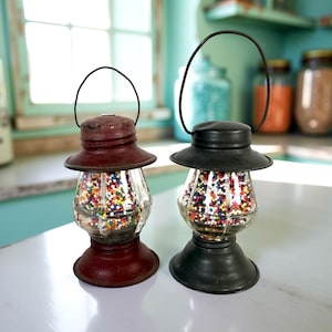 Antique Railroad Lantern Candy Container: Miniature Oil Lamp Doll Size Display